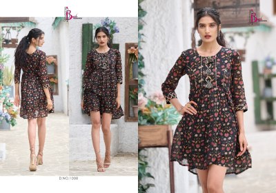 Bhavi by Victoria vol 2 printed mal cotton flared tunic catalogue at low rate western wear catalogs