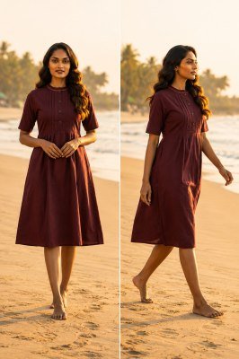 Big Size One Piece Cotton 60-60 Dress with Two Side Pockets 