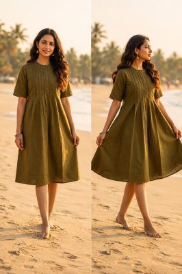 Big Size One Piece Cotton 60-60 Dress with Two Side Pockets western wear