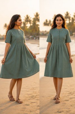 Big Size One Piece Cotton 60-60 Dress with Two Side Pockets western wear