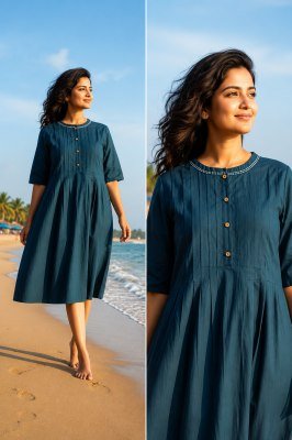 Big Size One Piece Cotton 60-60 Dress with Two Side Pockets western wear