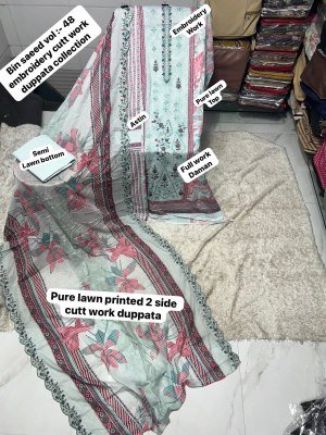 Bin Saeed Vol-48 Pakistani Heavy Lawn Cotton Embroidered Dress Material wholesale catalogs