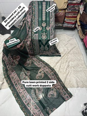 Bin Saeed Vol-48 Pakistani Heavy Lawn Cotton Embroidered Dress Material dress material catalogs