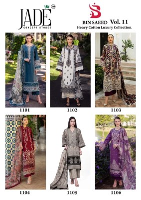 Bin Saeed vol 11 by Jade Pure Heavy Lawn Cotton unstitched suit catalogue at affordable rate pakistani suit catalogs