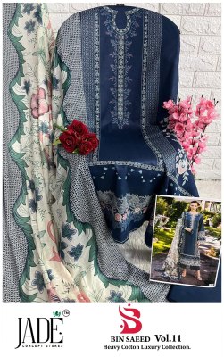 Bin Saeed vol 11 by Jade Pure Heavy Lawn Cotton unstitched suit catalogue at affordable rate pakistani suit catalogs