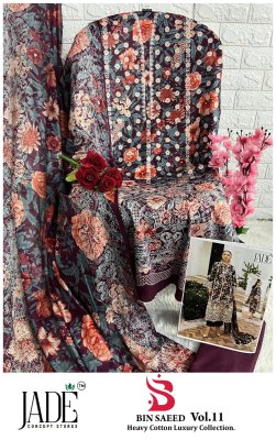 Bin Saeed vol 11 by Jade Pure Heavy Lawn Cotton unstitched suit catalogue at affordable rate pakistani suit catalogs
