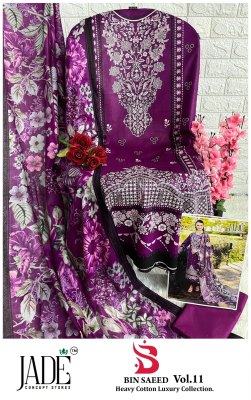 Bin Saeed vol 11 by Jade Pure Heavy Lawn Cotton unstitched suit catalogue at affordable rate pakistani suit catalogs