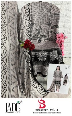 Bin Saeed vol 11 by Jade Pure Heavy Lawn Cotton unstitched suit catalogue at affordable rate pakistani suit catalogs