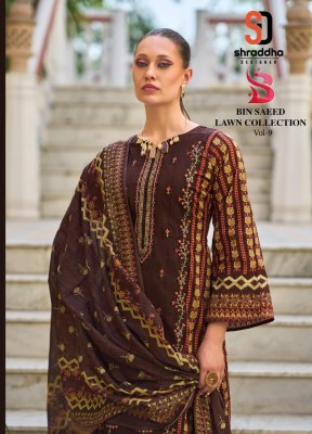 Bin saeed vol 09 by Sharddha designer pure cotton embroidered unstitched suit catalogue  dress material catalogs