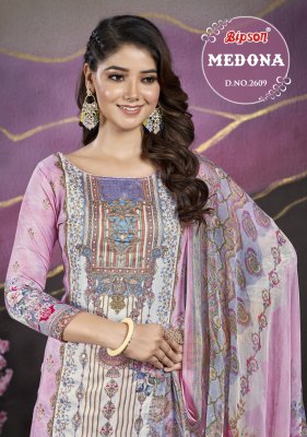 Bipson prints by Medona 2609 pure satin digital unstitched dress material catalogue at low rate Bipson