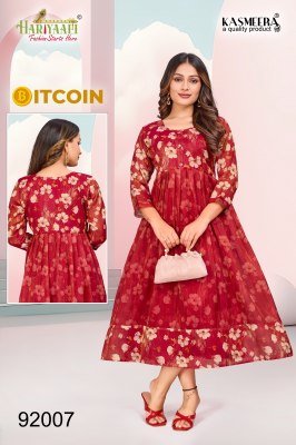 Bitcoin vol 3 by Hariyaali tissu silk with digital printed kurti catalogue at affordable rate Hariyaali Kurti 