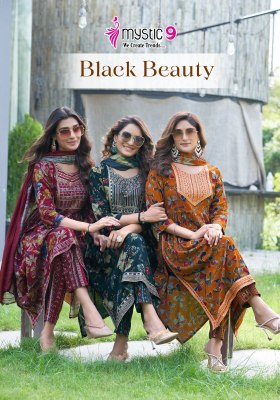 Black Beauty vol 3 by Mystic 9 Premium quality Printed fancy flared kurti pant and dupatta collection at low rate Mystic 9