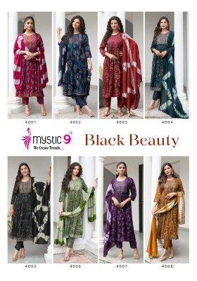 Black Beauty vol 4 by Mystic 9 Premium Quality reyon foil printed nyra cut readymade suit collection readymade suit catalogs