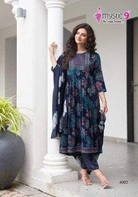 Black Beauty vol 4 by Mystic 9 Premium Quality reyon foil printed nyra cut readymade suit collection readymade suit catalogs