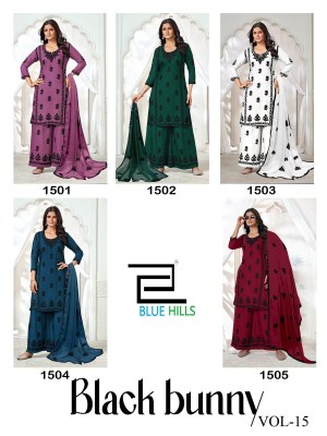 Black Bunny vol 15 by Blue Hills Reyon fancy Work  top bottom and dupatta catalogue at affordable rate readymade suit catalogs