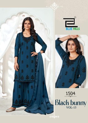 Black Bunny vol 15 by Blue Hills Reyon fancy Work  top bottom and dupatta catalogue at affordable rate readymade suit catalogs