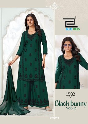 Black Bunny vol 15 by Blue Hills Reyon fancy Work  top bottom and dupatta catalogue at affordable rate readymade suit catalogs