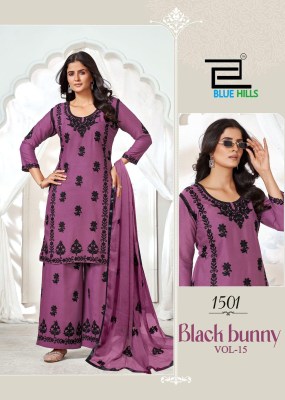 Black Bunny vol 15 by Blue Hills Reyon fancy Work  top bottom and dupatta catalogue at affordable rate readymade suit catalogs