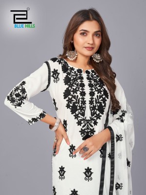 Black and white vol 10 by Blue hills reyon with embroidered work readymade suit catalogue at low rate readymade suit catalogs