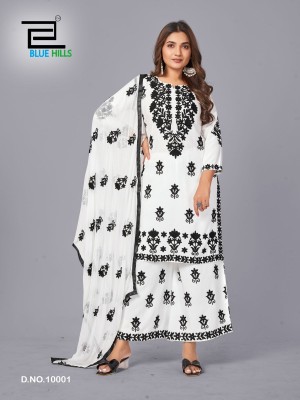 Black and white vol 10 by Blue hills reyon with embroidered work readymade suit catalogue at low rate readymade suit catalogs