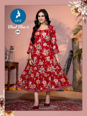 Bleed Blue 2 by Kaya Reyon foil printed anarkali kurti collection at affordable rate kurtis catalogs