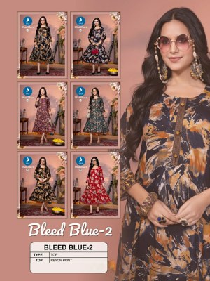 Bleed Blue 2 by Kaya Reyon foil printed anarkali kurti collection at affordable rate kurtis catalogs