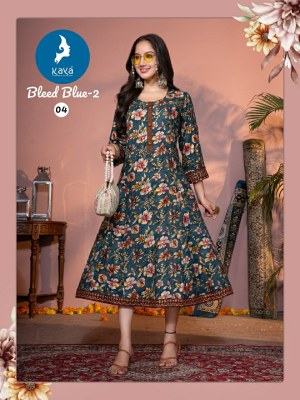 Bleed Blue 2 by Kaya Reyon foil printed anarkali kurti collection at affordable rate kurtis catalogs