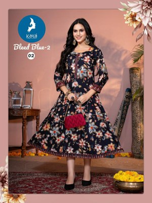 Bleed Blue 2 by Kaya Reyon foil printed anarkali kurti collection at affordable rate kurtis catalogs