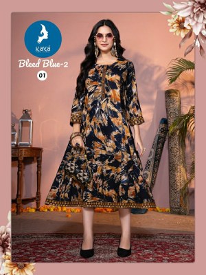 Bleed Blue 2 by Kaya Reyon foil printed anarkali kurti collection at affordable rate kurtis catalogs