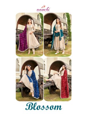 Blossom by Aanchi Vichitra silk Flair concept kurti with pant and dupatta low rate   readymade suit catalogs