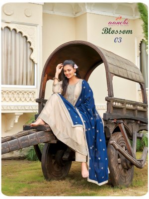 Blossom by Aanchi Vichitra silk Flair concept kurti with pant and dupatta low rate   readymade suit catalogs