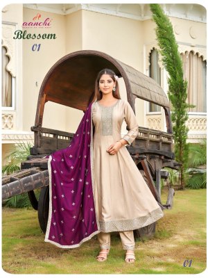Blossom by Aanchi Vichitra silk Flair concept kurti with pant and dupatta low rate   readymade suit catalogs