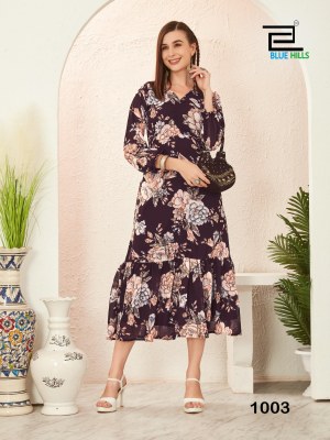 Blossom presented Printed Gown with Long Sleeves and pattern kurti collection  kurtis catalogs