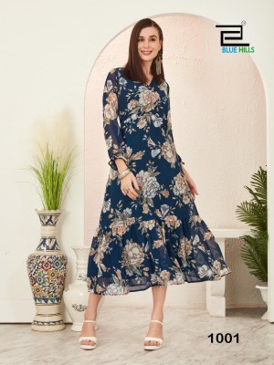 Blossom presented Printed Gown with Long Sleeves and pattern kurti collection  kurtis catalogs