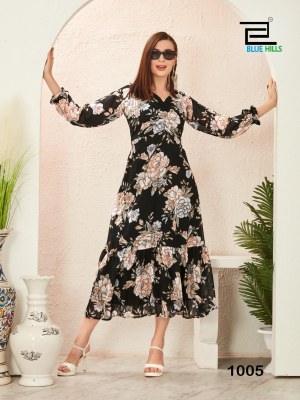 Blossom presented Printed Gown with Long Sleeves and pattern kurti collection  kurtis catalogs