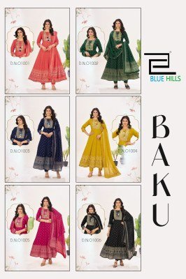 Blue Hills Baku Rayon Embroidered Kurti Pant with Heavy Chanderi Foil Print Dupatta And Latkan Accents Wholesale kurtis catalogs