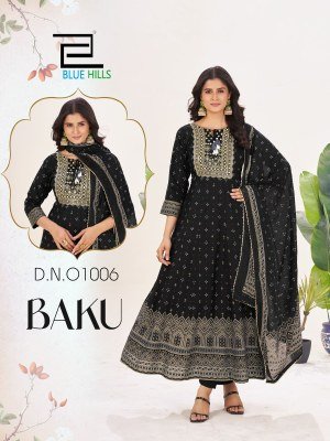 Blue Hills Baku Rayon Embroidered Kurti Pant with Heavy Chanderi Foil Print Dupatta And Latkan Accents Wholesale kurtis catalogs