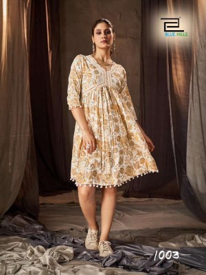 Blue Hills Barbie Rayon 14KG Alia Cut in Tunic Style short top collection  kurtis catalogs