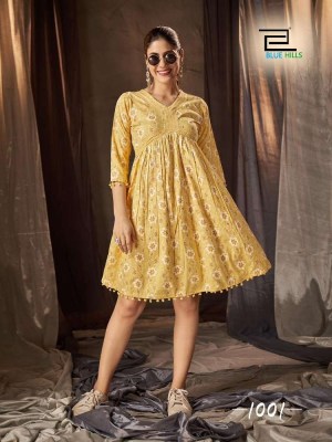 Blue Hills Barbie Rayon 14KG Alia Cut in Tunic Style short top collection  kurtis catalogs