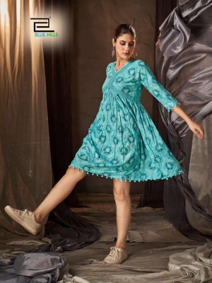 Blue Hills Barbie Rayon 14KG Alia Cut in Tunic Style short top collection  kurtis catalogs