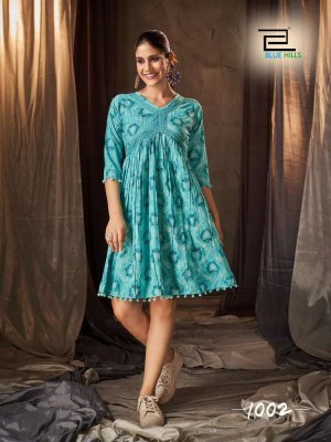 Blue Hills Barbie Rayon 14KG Alia Cut in Tunic Style short top collection  kurtis catalogs