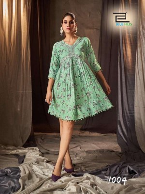 Blue Hills Barbie Rayon 14KG Alia Cut in Tunic Style short top collection  kurtis catalogs