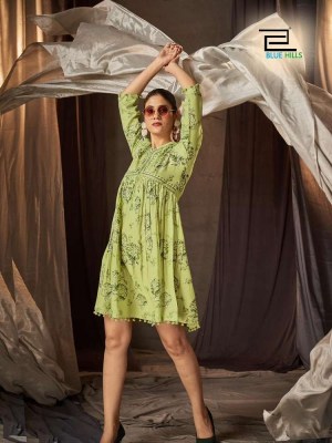 Blue Hills Barbie Rayon 14KG Alia Cut in Tunic Style short top collection  kurtis catalogs