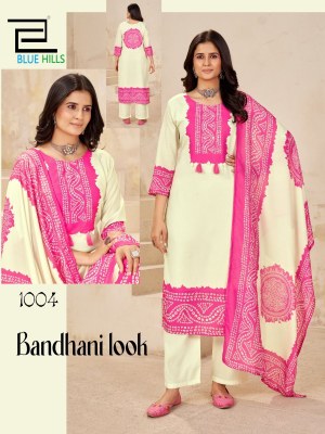 Blue Hills Bhandani Look Poly Muslin Digital Print kurti Pant And Dupatta  Mirror Handwork Wholesale  kurtis catalogs