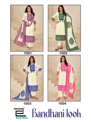 Blue Hills Bhandani Look Poly Muslin Digital Print kurti Pant And Dupatta  Mirror Handwork Wholesale  kurtis catalogs