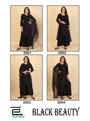 Blue Hills Black Beauty Designer Rayon Top Plazzo Set with Embroidered Nazneen Dupatta And Lace Work kurtis catalogs