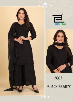 Blue Hills Black Beauty Designer Rayon Top Plazzo Set with Embroidered Nazneen Dupatta And Lace Work kurtis catalogs