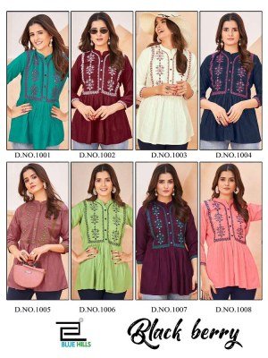 Blue Hills Black Berry Embroidery work Short Top Kurti Catalogue wholesale  kurtis catalogs