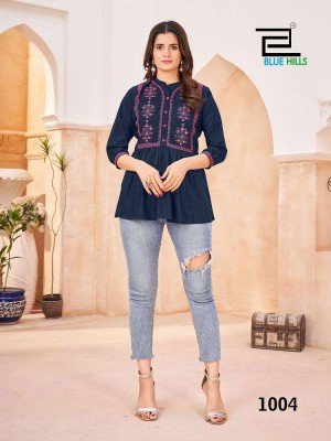 Blue Hills Black Berry Embroidery work Short Top Kurti Catalogue wholesale  kurtis catalogs