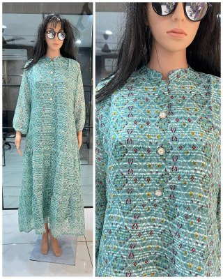 Blue Hills Blossom 2 0 Women s Long Kurti Catalogs Printed Gown in Heavy Georgette with Frill Pattern And Crepe Inner Wholesale kurtis catalogs